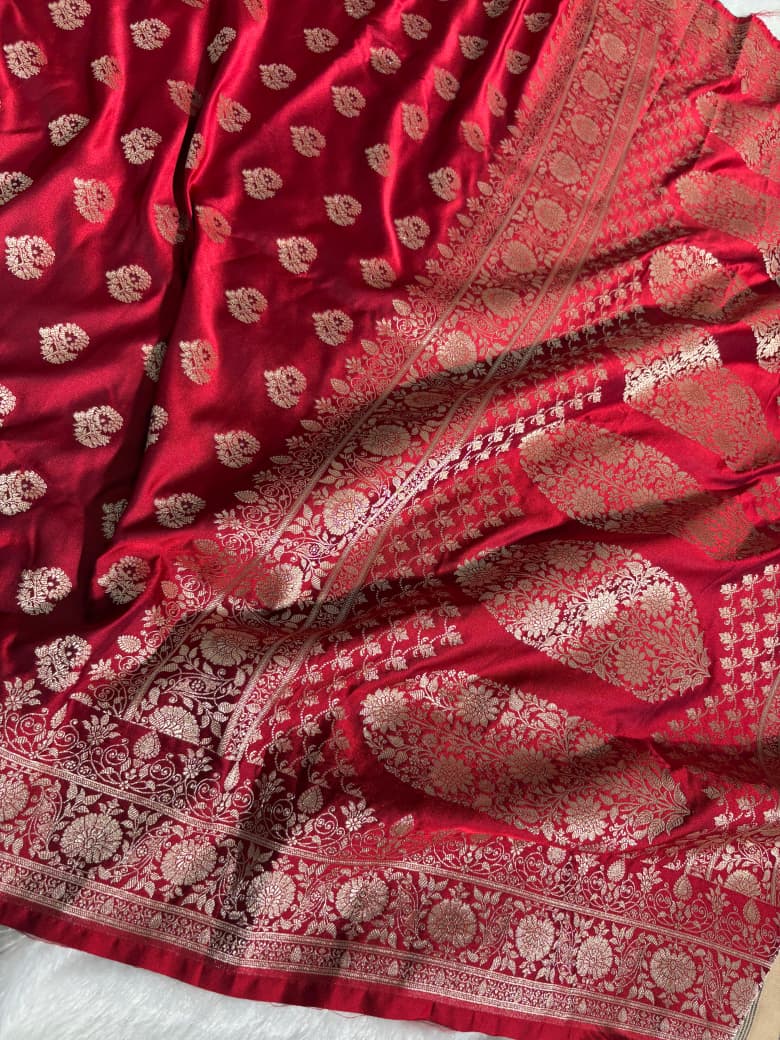 Red Banarasi Minakari Floral Boota Mashru Silk Saree