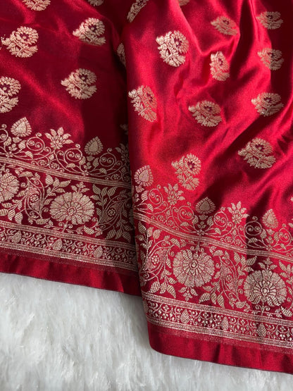 Red Banarasi Minakari Floral Boota Mashru Silk Saree
