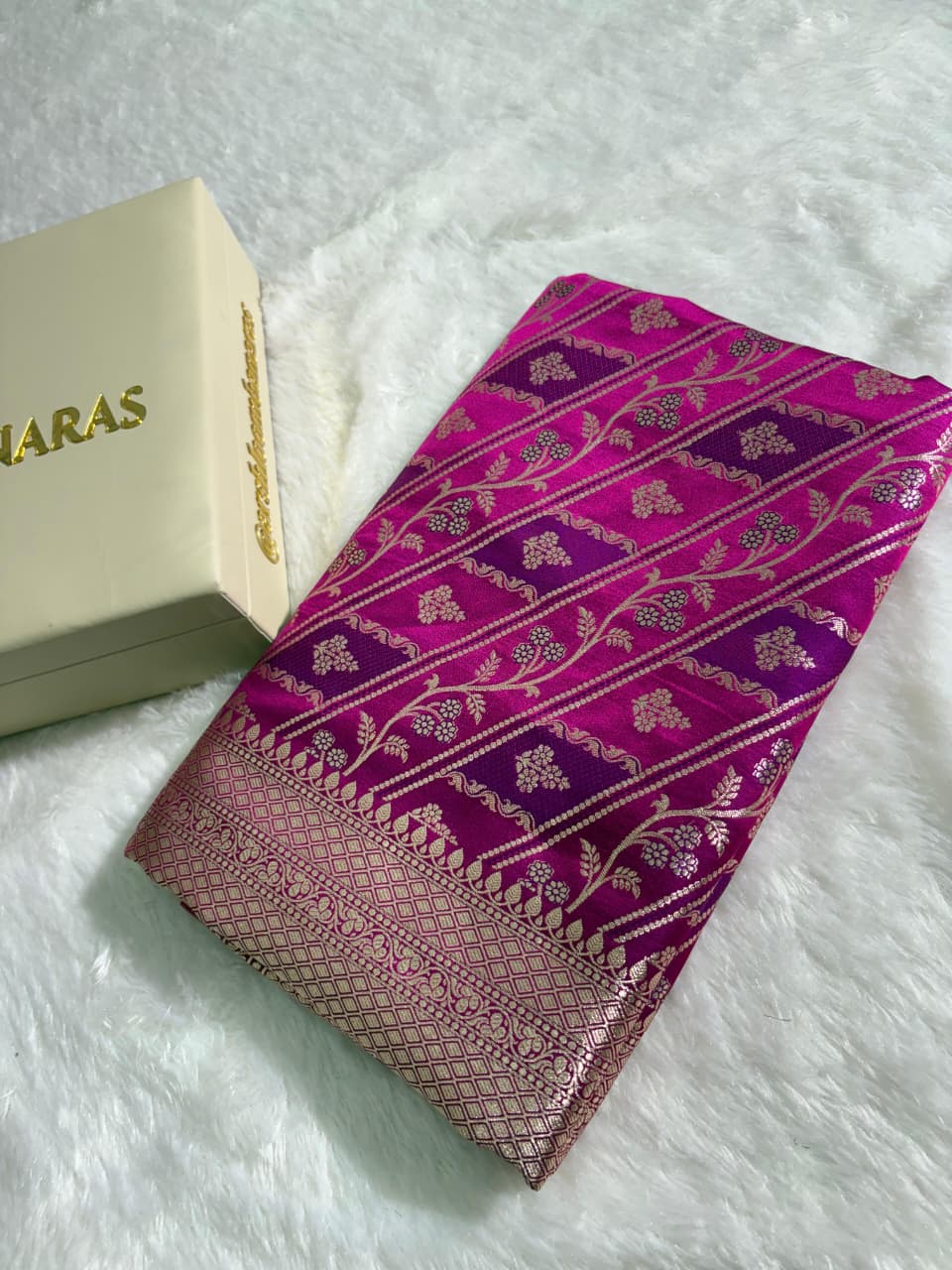 Rani-Pink Banarasi Buti Jaal Mashru Silk Saree