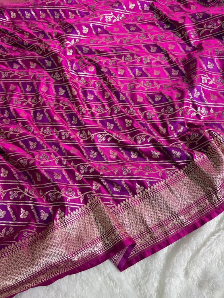 Rani-Pink Banarasi Buti Jaal Mashru Silk Saree