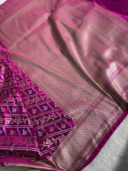 Rani-Pink Banarasi Buti Jaal Mashru Silk Saree