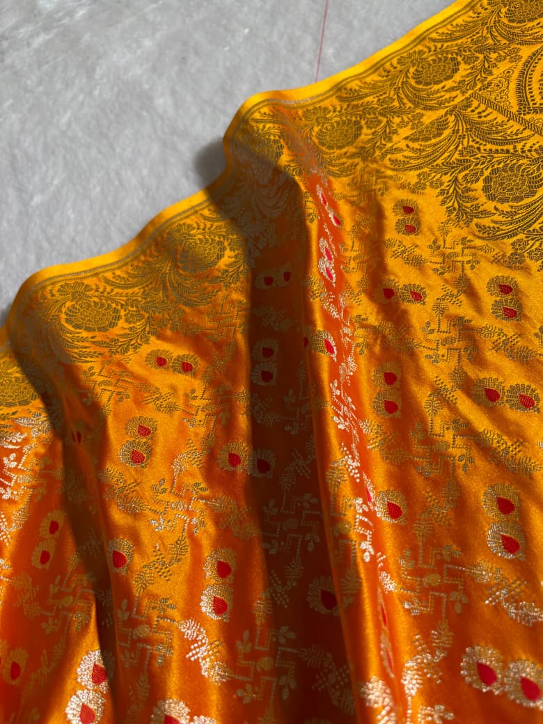 Sunset Mustard Banarasi Minakari Mashru Silk Saree
