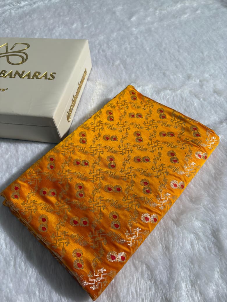 Sunset Mustard Banarasi Minakari Mashru Silk Saree