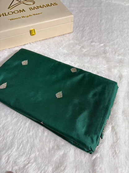 Bottle Green Banarasi Boota Mashru Silk Saree