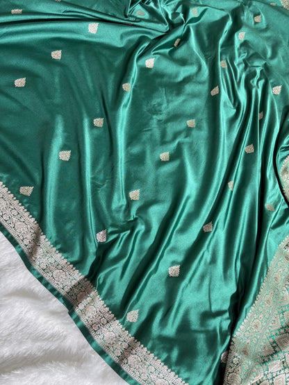 Bottle Green Banarasi Boota Mashru Silk Saree