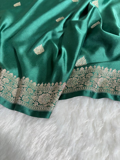 Bottle Green Banarasi Boota Mashru Silk Saree