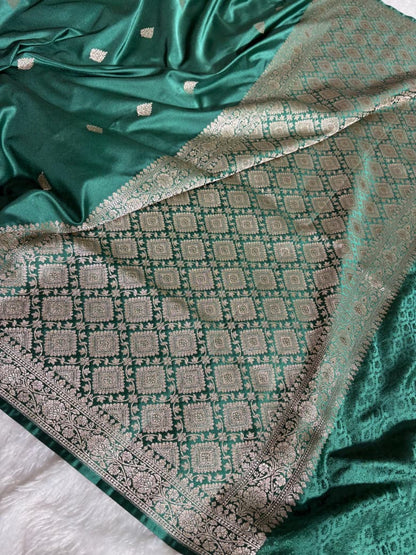 Bottle Green Banarasi Boota Mashru Silk Saree