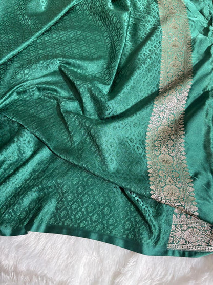 Bottle Green Banarasi Boota Mashru Silk Saree