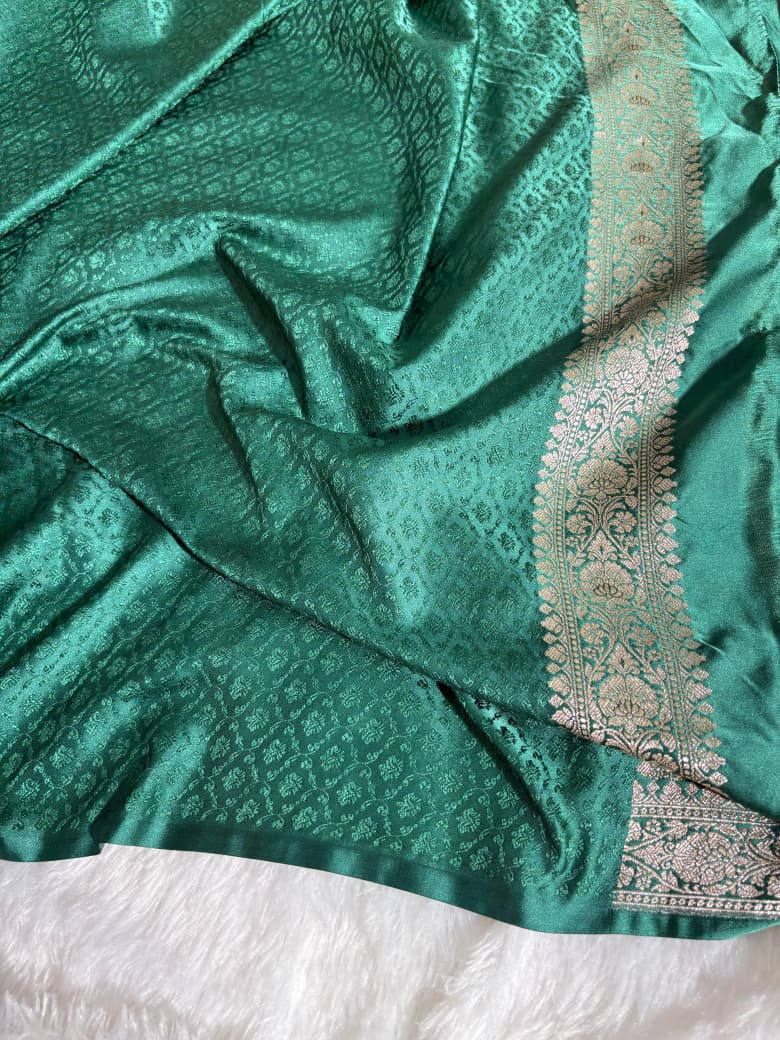 Bottle Green Banarasi Boota Mashru Silk Saree