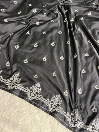 Black Banarasi Boota Pattern Mashru Silk Saree