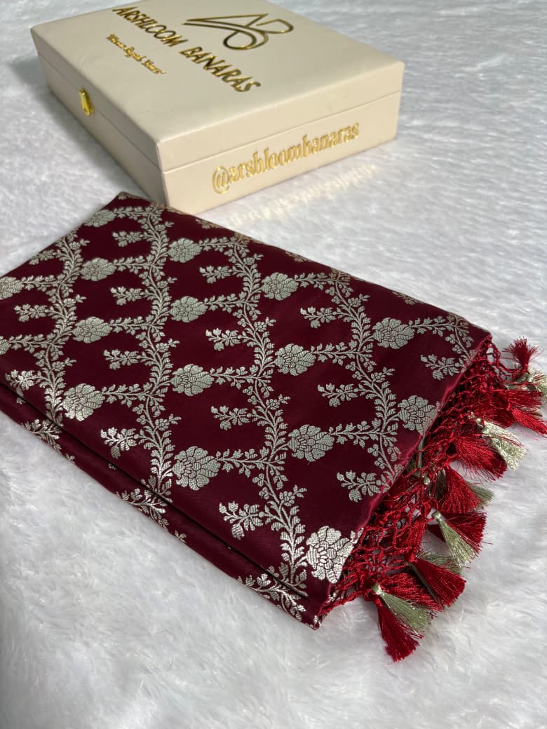 Maroon Floral Jaal Pattern Mashru Silk Saree