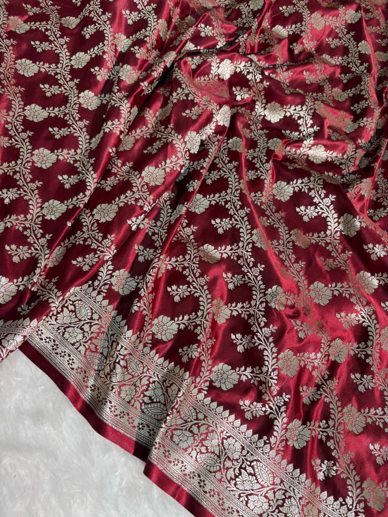 Maroon Floral Jaal Pattern Mashru Silk Saree