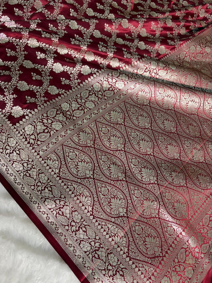 Maroon Floral Jaal Pattern Mashru Silk Saree