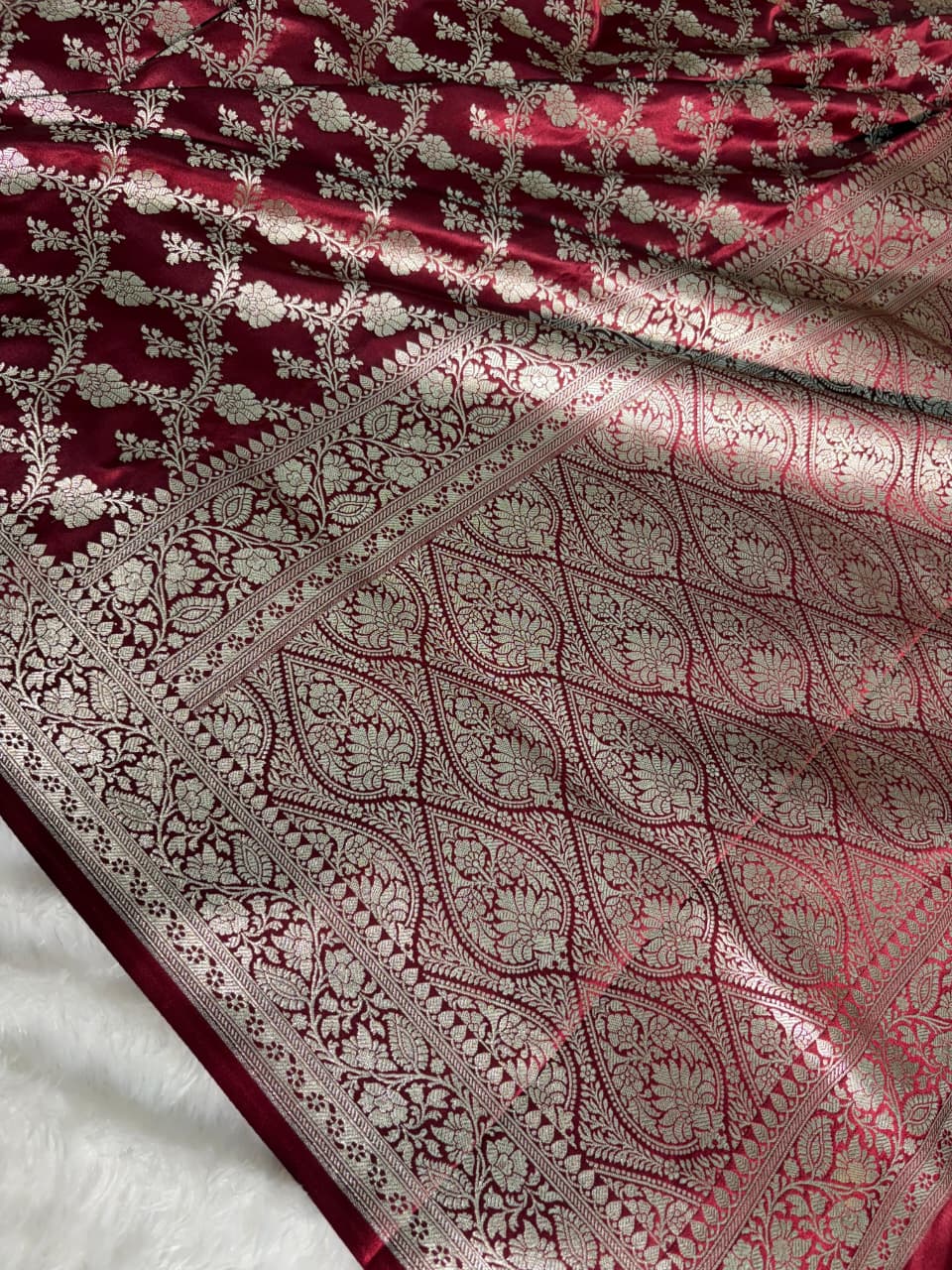 Maroon Floral Jaal Pattern Mashru Silk Saree