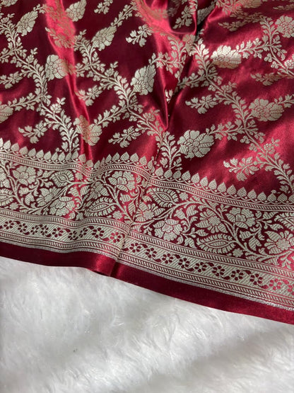 Maroon Floral Jaal Pattern Mashru Silk Saree