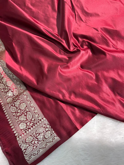 Maroon Floral Jaal Pattern Mashru Silk Saree