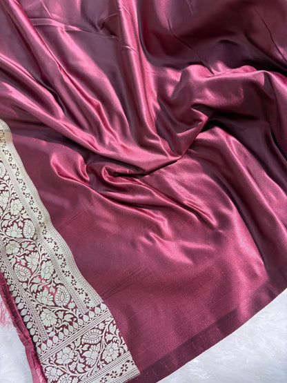 Wine Floral Jaal Pattern Mashru Silk Saree