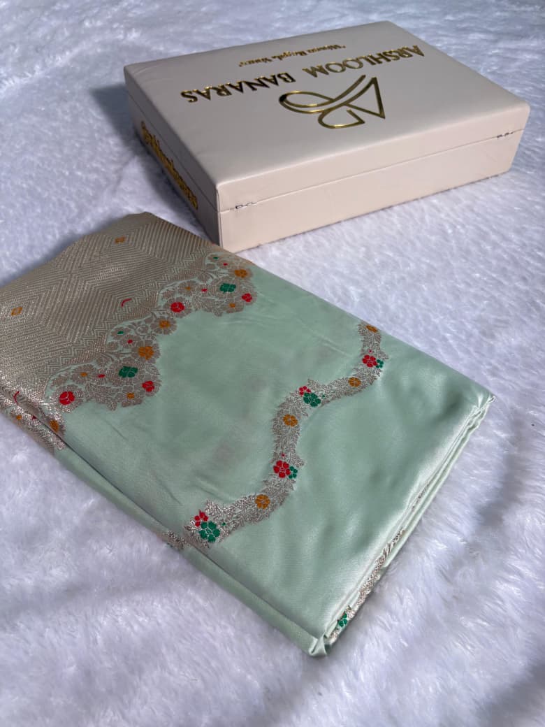 Powder Green Minakari Floral Strips Pattern