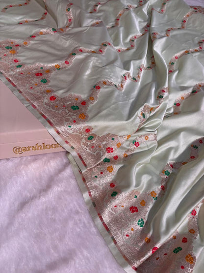 Powder Green Minakari Floral Strips Pattern