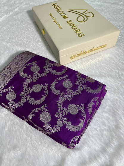 Purple Shade Floral Jaal Pattern Mashru Silk Saree