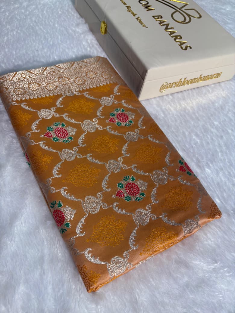 Haldi Mustard Minakari Jaal Pattern Mashru Silk Saree