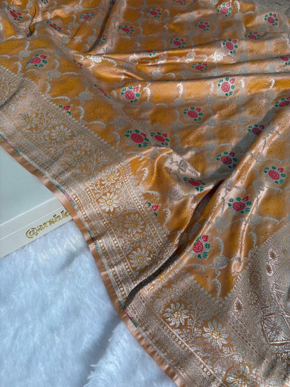 Haldi Mustard Minakari Jaal Pattern Mashru Silk Saree