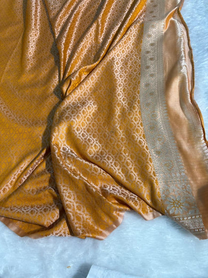 Haldi Mustard Minakari Jaal Pattern Mashru Silk Saree