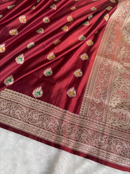 Deep Maroon Minakari Boota Pattern Mashru Silk Saree