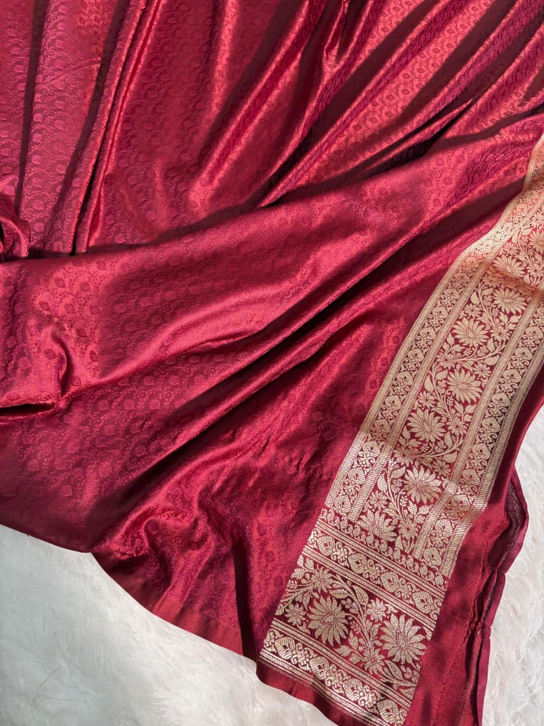 Deep Maroon Minakari Boota Pattern Mashru Silk Saree