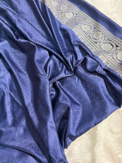 Navy Blue Floral Jaal Pattern Mashru Silk Saree