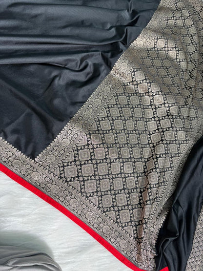 Plain Black Katan Banarasi Silk Saree