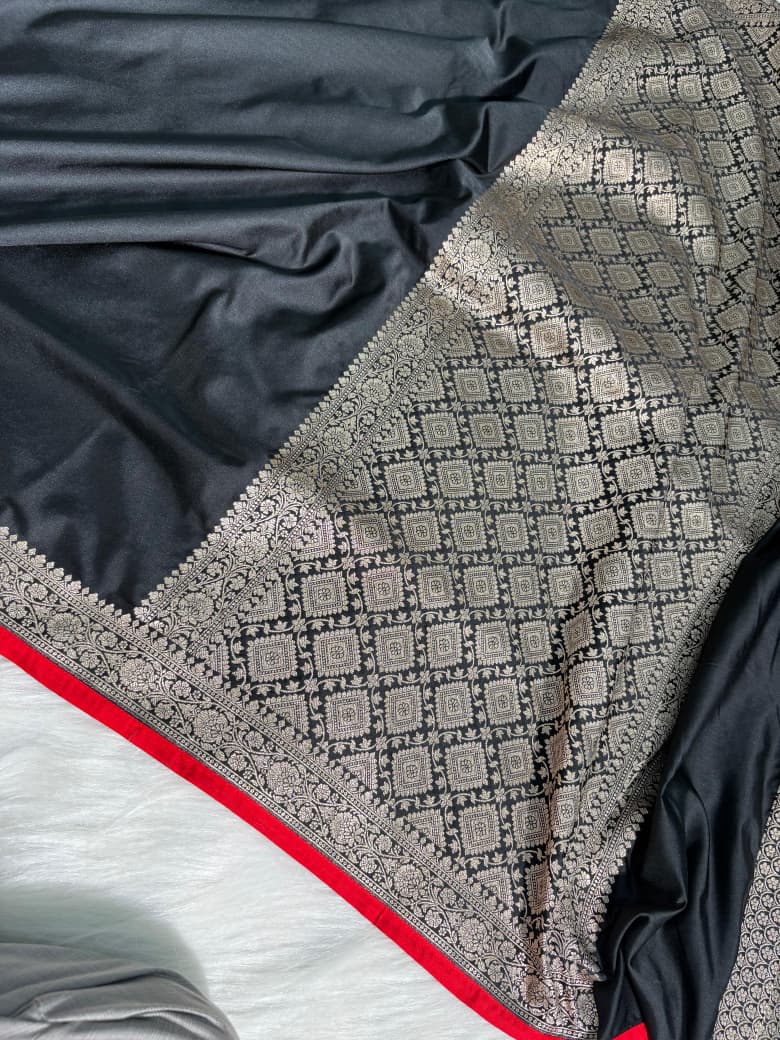 Plain Black Katan Banarasi Silk Saree