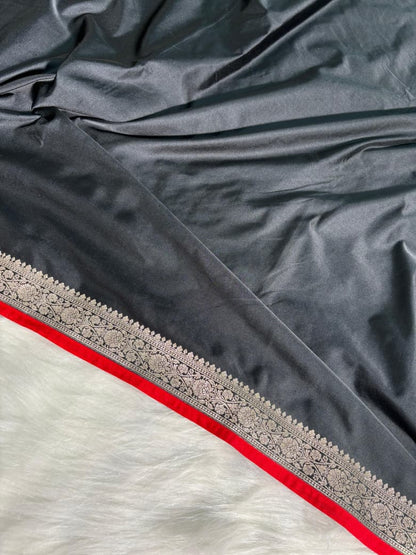 Plain Black Katan Banarasi Silk Saree