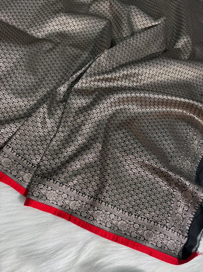 Plain Black Katan Banarasi Silk Saree
