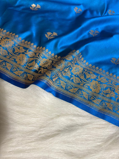 Turquoise Blue Katan Banarasi Silk Saree