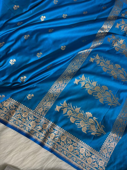 Turquoise Blue Katan Banarasi Silk Saree