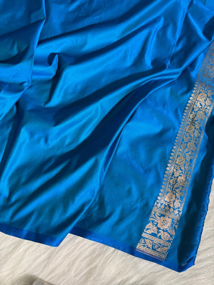 Turquoise Blue Katan Banarasi Silk Saree