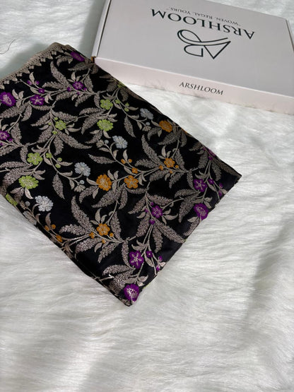 Minakari Black Banarasi Mashru Silk Saree