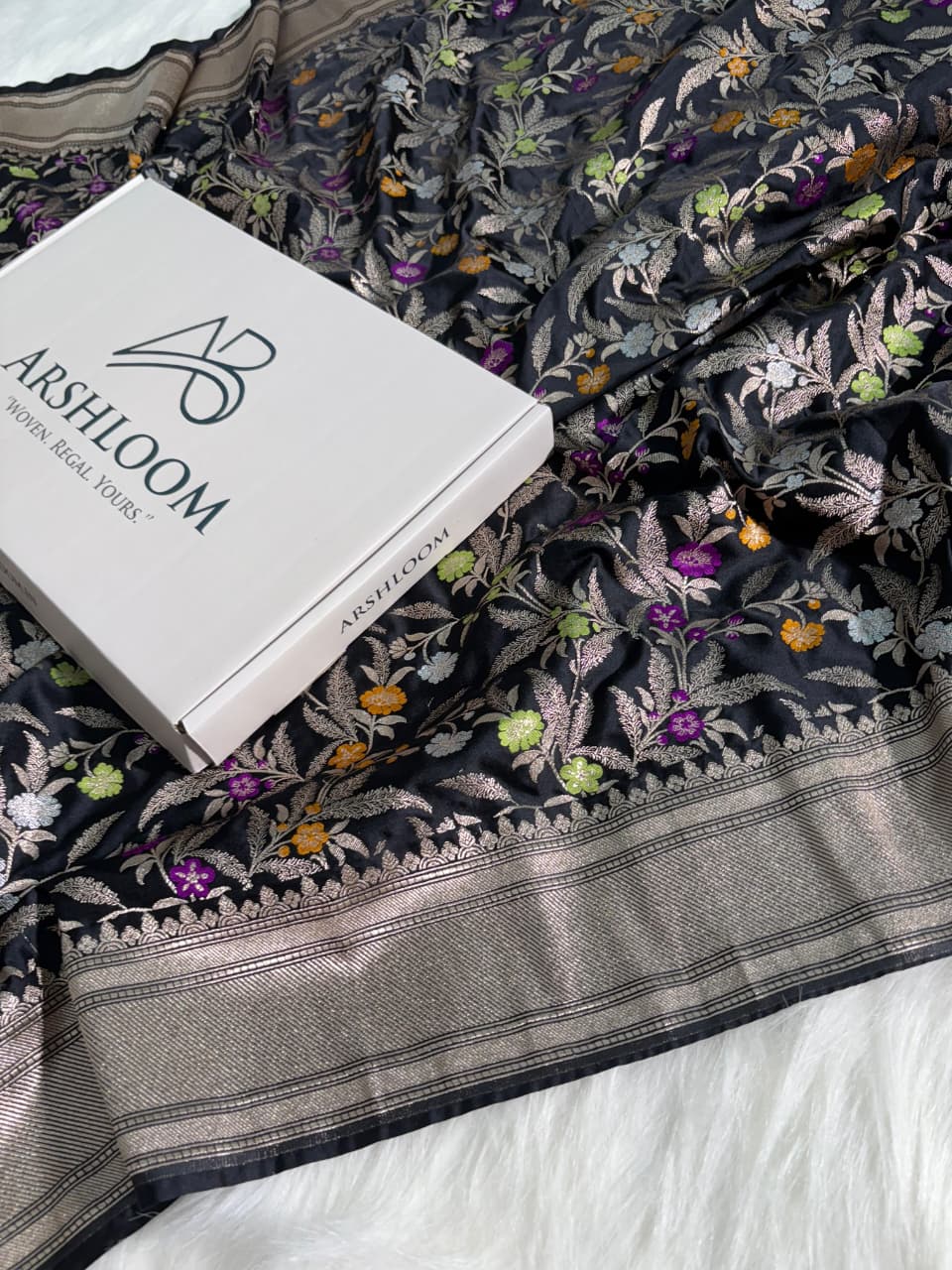 Minakari Black Banarasi Mashru Silk Saree