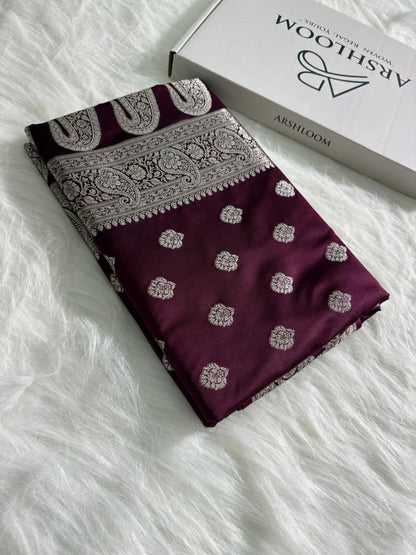 Wine Shade Satin Katan Silk Saree
