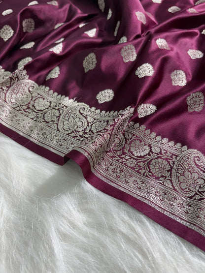 Wine Shade Satin Katan Silk Saree