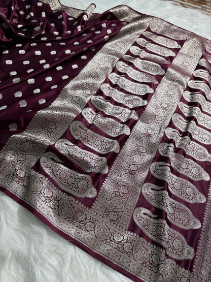 Wine Shade Satin Katan Silk Saree