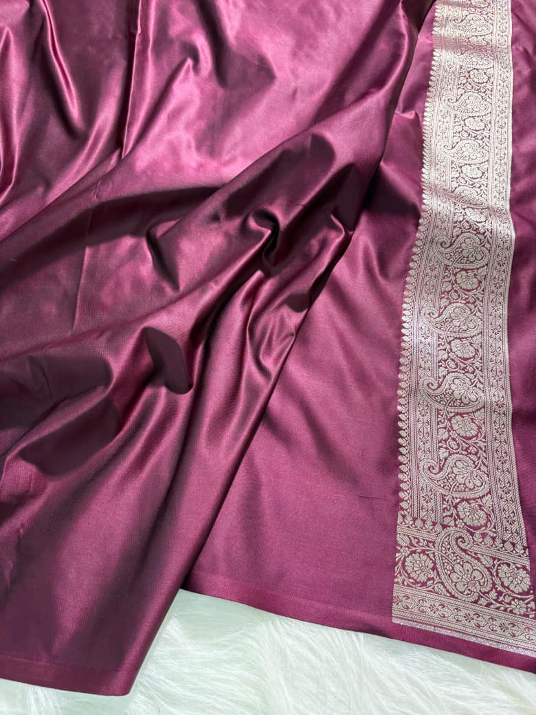 Wine Shade Satin Katan Silk Saree