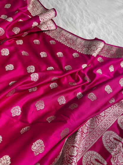 Rani Shade Satin Katan Silk Saree