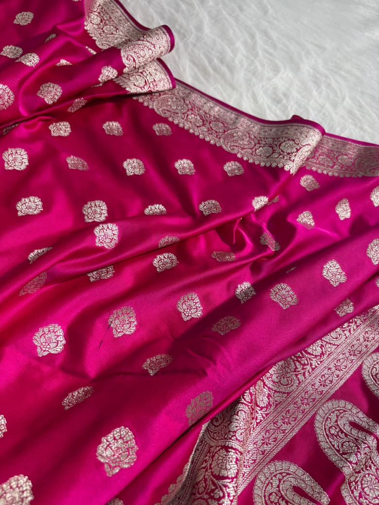 Rani Shade Satin Katan Silk Saree