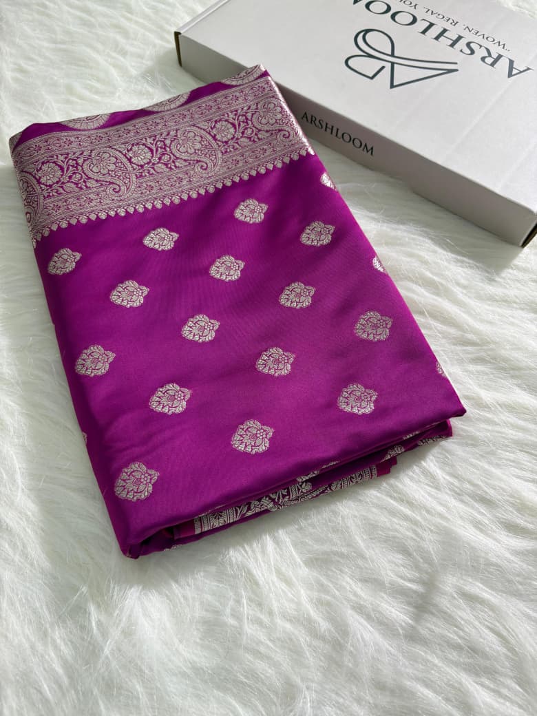 Magenta Pink Satin Katan Silk Saree