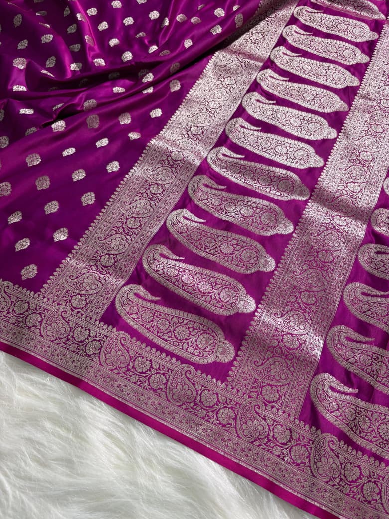 Magenta Pink Satin Katan Silk Saree