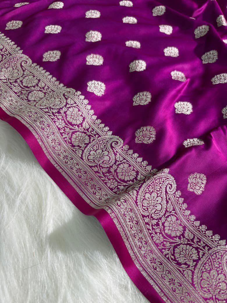 Magenta Pink Satin Katan Silk Saree