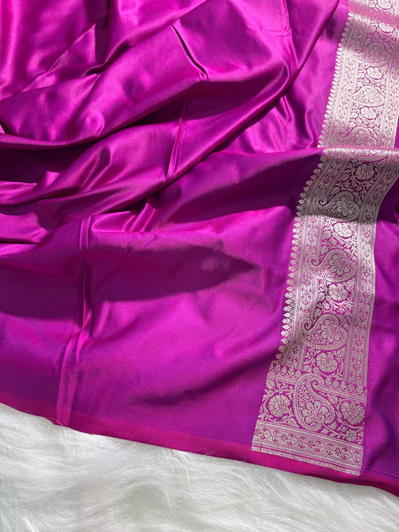 Magenta Pink Satin Katan Silk Saree