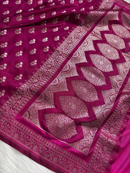 Magenta Pink Floral Motifs Mashru Silk Saree